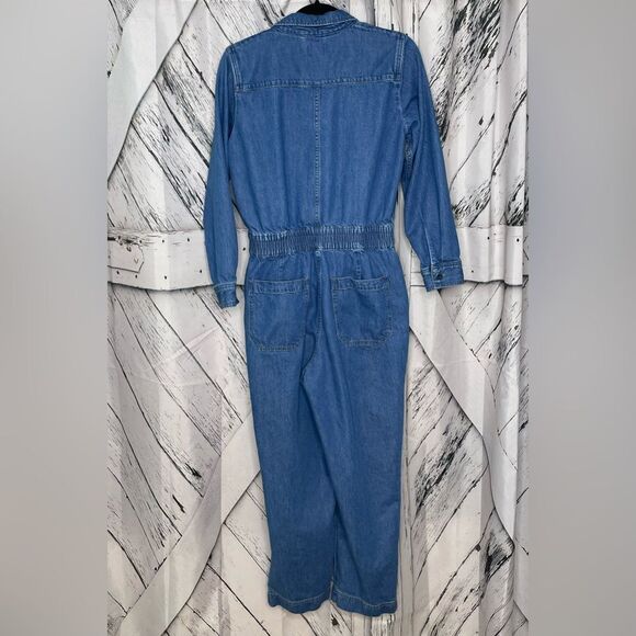 J. Crew Blue Jean Cinched Waist Denim Jumpsuit Size 6 - Picture 4 of 13